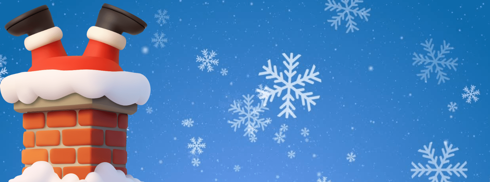 Animated photo of a snowy background with Santa going down the chimney.